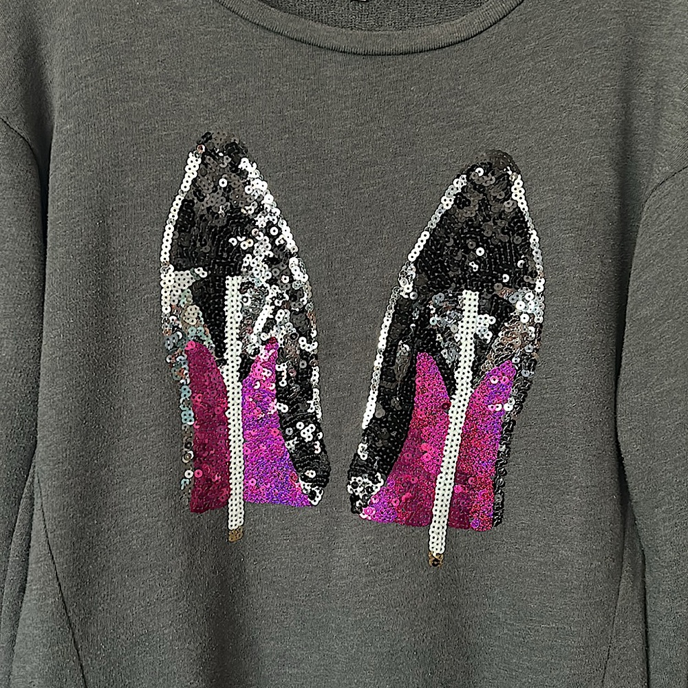Juicy Couture Dark Grey Sequins Heels Long Sleeve Sweater Shirt Top **Size M** - Picture 3 of 5